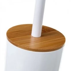 Wadiga Rangements Salle De Bain Balai Brosse WC Plastique Blanc Et Bambou -Rangements déco Soldes balai brosse wc plastique blanc et bambou 3