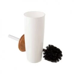 Wadiga Rangements Salle De Bain Balai Brosse WC Plastique Blanc Et Bambou -Rangements déco Soldes balai brosse wc plastique blanc et bambou 4