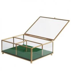 Beliani Rangements à Bijoux Boîte à Bijoux En Verre Et Doré -Rangements déco Soldes boite a bijoux en verre et dore 2