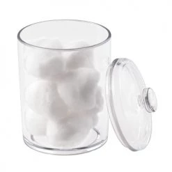 IDesign Rangements Salle De Bain Boîte à Coton Avec Couvercle - Transparent -Rangements déco Soldes boite a coton avec couvercle transparent 2