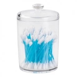 IDesign Rangements Salle De Bain Boîte à Coton Avec Couvercle - Transparent -Rangements déco Soldes boite a coton avec couvercle transparent 3