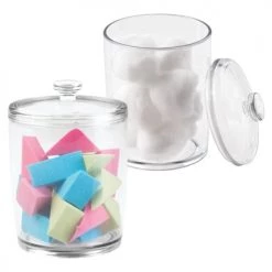 IDesign Rangements Salle De Bain Boîte à Coton Avec Couvercle - Transparent -Rangements déco Soldes boite a coton avec couvercle transparent 4