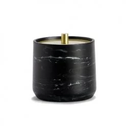 Wadiga Rangements Salle De Bain Boîte à Coton En Polyrésine Noire Effet Marbre Et Métal Doré