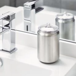 IDesign Rangements Salle De Bain Boîte à Cotons Avec Couvercle - Argent -Rangements déco Soldes boite a cotons avec couvercle argent 4