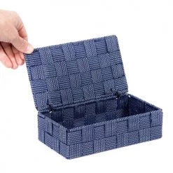 Compactor Boîtes Boîte De Rangement Bleue En Sangles Tressées 21x12cm -Rangements déco Soldes boite de rangement bleue en sangles tressees 21x12cm 4