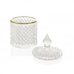 Wadiga Rangements Salle De Bain Boîte De Rangement Coton-tiges Salle De Bain Verre Et Or -Rangements déco Soldes boite de rangement coton tiges salle de bain verre et or 1