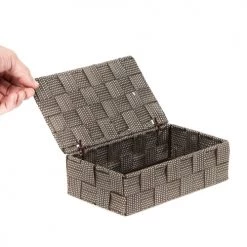 Compactor Boîtes Boîte De Rangement Marron En Sangles Tressées 21x12cm -Rangements déco Soldes boite de rangement marron en sangles tressees 21x12cm 3