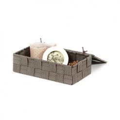 Compactor Boîtes Boîte De Rangement Marron En Sangles Tressées 21x12cm -Rangements déco Soldes boite de rangement marron en sangles tressees 21x12cm 4