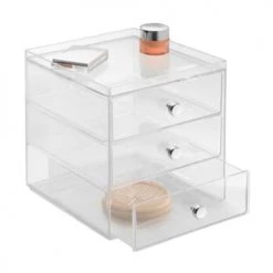 IDesign Rangements Salle De Bain Boite De Rangement Pour Cosmétiques 3 Tiroirs - Transparent -Rangements déco Soldes boite de rangement pour cosmetiques 3 tiroirs transparent 2