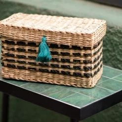 Maisons Du Monde Boîtes Boîte En Jonc De Mer Beige, Vert Et Bleu -Rangements déco Soldes boite en jonc de mer beige vert et bleu 1000 13 38 226317 3