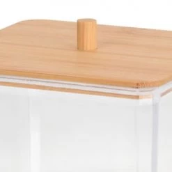 Wadiga Rangements Salle De Bain Boîte Salle De Bain Carrée Acrylique Et Bambou - 9.5x9.5x7.5cm -Rangements déco Soldes boite salle de bain carree acrylique et bambou 9 5x9 5x7 5cm 2