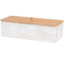 Wadiga Rangements Salle De Bain Boîte Salle De Bain Organisateur Acrylique Et Bambou - 23.5x9.5x7cm