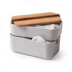 Lexon Rangements Salle De Bain Boîtes De Rangement En Bambou Blanc Cassé -Rangements déco Soldes boites de rangement en bambou blanc casse 1