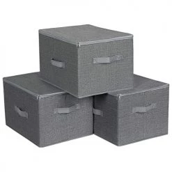 Calicosy Boîtes De Rangement Grises Pliables Avec Poignées Et Couvercle -H25 Cm