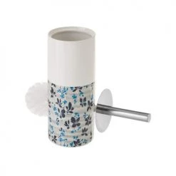 Wadiga Rangements Salle De Bain Brosse WC Céramique Blanc Et Bleu Floral -Rangements déco Soldes brosse wc ceramique blanc et bleu floral 1