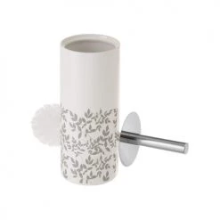 Wadiga Rangements Salle De Bain Brosse WC Céramique Blanc Et Gris Feuillage -Rangements déco Soldes brosse wc ceramique blanc et gris feuillage 2