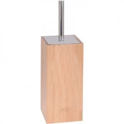 Wadiga Rangements Salle De Bain Brosse WC En Bambou, Inox Et Brosse Noire Carré H34cm