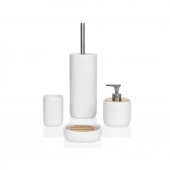 Wadiga Rangements Salle De Bain Brosse WC En Céramique Blanche Et Acacia -Rangements déco Soldes brosse wc en ceramique blanche et acacia 2