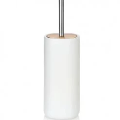 Wadiga Rangements Salle De Bain Brosse WC En Céramique Blanche Et Acacia