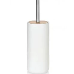 Wadiga Rangements Salle De Bain Brosse WC En Céramique Blanche Et Acacia -Rangements déco Soldes brosse wc en ceramique blanche et acacia 3