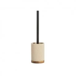 Wadiga Rangements Salle De Bain Brosse WC En Polyrésine Beige Et Acacia 9,5x9,5x39,5cm