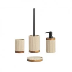 Wadiga Rangements Salle De Bain Brosse WC En Polyrésine Beige Et Acacia 9,5x9,5x39,5cm -Rangements déco Soldes brosse wc en polyresine beige et acacia 9 5x9 5x39 5cm 3