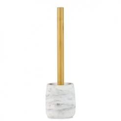 Wadiga Rangements Salle De Bain Brosse WC En Polyrésine Blanche Effet Marbre Et Bois