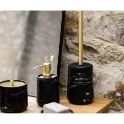 Wadiga Rangements Salle De Bain Brosse WC En Polyrésine Noire Effet Marbre Et Métal Doré -Rangements déco Soldes brosse wc en polyresine noire effet marbre et metal dore 2