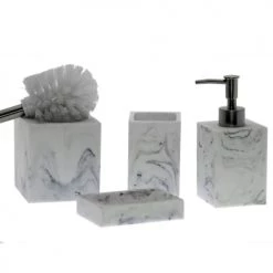 Wadiga Rangements Salle De Bain Brosse WC En Résine Effet Marbre Blanc Et Métal Chrome -Rangements déco Soldes brosse wc en resine effet marbre blanc et metal chrome 2