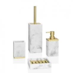 Wadiga Rangements Salle De Bain Brosse WC En Résine Effet Marbre Blanc Et Métal Doré -Rangements déco Soldes brosse wc en resine effet marbre blanc et metal dore 1