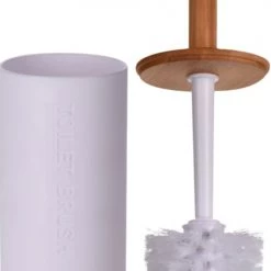 Wadiga Rangements Salle De Bain Brosse WC Ronde Plastique Blanc Et Bambou -Rangements déco Soldes brosse wc ronde plastique blanc et bambou 2