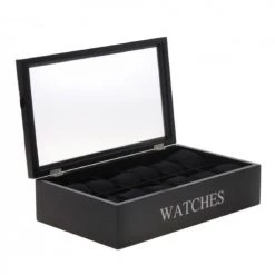 Wadiga Rangements à Bijoux Coffret De Rangement Pour 12 Montres En Bois Noir 34,2x20,4cm