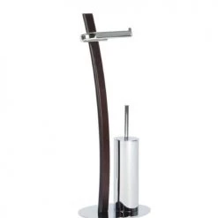 Rangements déco Soldes 26 Wadiga Rangements Salle De Bain Dérouleur De Papier Toilette Et Brosse WC En Bois Et Inox H71cm