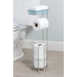IDesign Rangements Salle De Bain Dérouleur Et Réserve à Papier Toilette Avec Petit Panier - Argent -Rangements déco Soldes derouleur et reserve a papier toilette avec petit panier argent 2