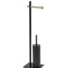 Wadiga Rangements Salle De Bain Dérouleur Papier Toilette + Brosse WC En Métal Noir Mat Et Bois -Rangements déco Soldes derouleur papier toilette brosse wc en metal noir mat et bois