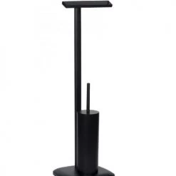 Wadiga Rangements Salle De Bain Dérouleur Papier Toilette Sur Pied + Brosse WC En Métal Noir Mat
