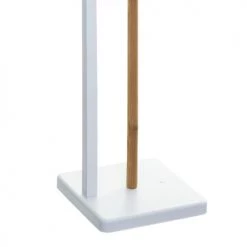 Home Maison Rangements Salle De Bain Dérouleur Papier WC Avec Réserve Métal Blanc Et Bambou -Rangements déco Soldes derouleur papier wc avec reserve metal blanc et bambou 2