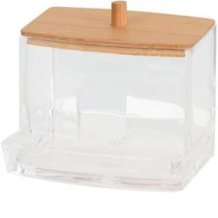 Wadiga Rangements Salle De Bain Distributeur Coton-tiges Acrylique Et Bambou -7x8.5x7cm