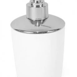 Wadiga Rangements Salle De Bain Distributeur De Savon Blanc Et Chrome - 7.5x7.5x17cm -Rangements déco Soldes distributeur de savon blanc et chrome 7 5x7 5x17cm 2