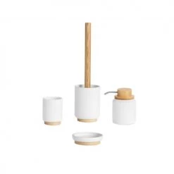 Wadiga Rangements Salle De Bain Distributeur De Savon Blanc Polyrésine Et Bois De Frêne 9x9x13cm -Rangements déco Soldes distributeur de savon blanc polyresine et bois de frene 9x9x13cm 1