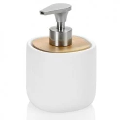 Wadiga Rangements Salle De Bain Distributeur De Savon En Céramique Blanche Et Acacia