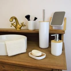 Guy Levasseur Rangements Salle De Bain Distributeur De Savon En Polystyrène Et Bambou Blanc -Rangements déco Soldes distributeur de savon en polystyrene et bambou blanc 2