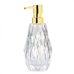 Wadiga Rangements Salle De Bain Distributeur De Savon En Verre Taillé Et Bec Verseur Doré 8x20cm