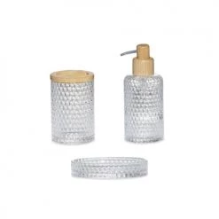 Wadiga Rangements Salle De Bain Distributeur De Savon En Verre Taillé Et Bois -Rangements déco Soldes distributeur de savon en verre taille et bois 2