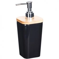Wadiga Rangements Salle De Bain Distributeur De Savon Noir Et Bambou - 7.5x7.5x17.5cm