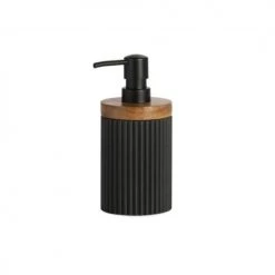 Wadiga Rangements Salle De Bain Distributeur De Savon Polyrésine Noir Et Acacia 8x8x18cm