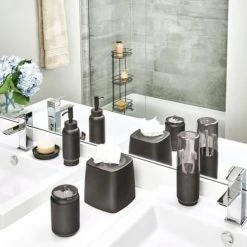 IDesign Rangements Salle De Bain Ensemble D'accessoires De Lavabo Pour Salle De Bain - Noir -Rangements déco Soldes ensemble d accessoires de lavabo pour salle de bain noir 1