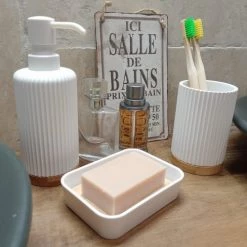 Five Simply Smart Rangements Salle De Bain Gobelet Porte Brosses à Dents Blanc Et Bambou -Rangements déco Soldes gobelet porte brosses a dents blanc et bambou 3