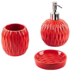 Beliani Rangements Salle De Bain Lot De 3 Accessoires De Salle De Bain Rouge