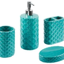 Beliani Rangements Salle De Bain Lot De 4 Accessoires Vert Bleu De Salle De Bain